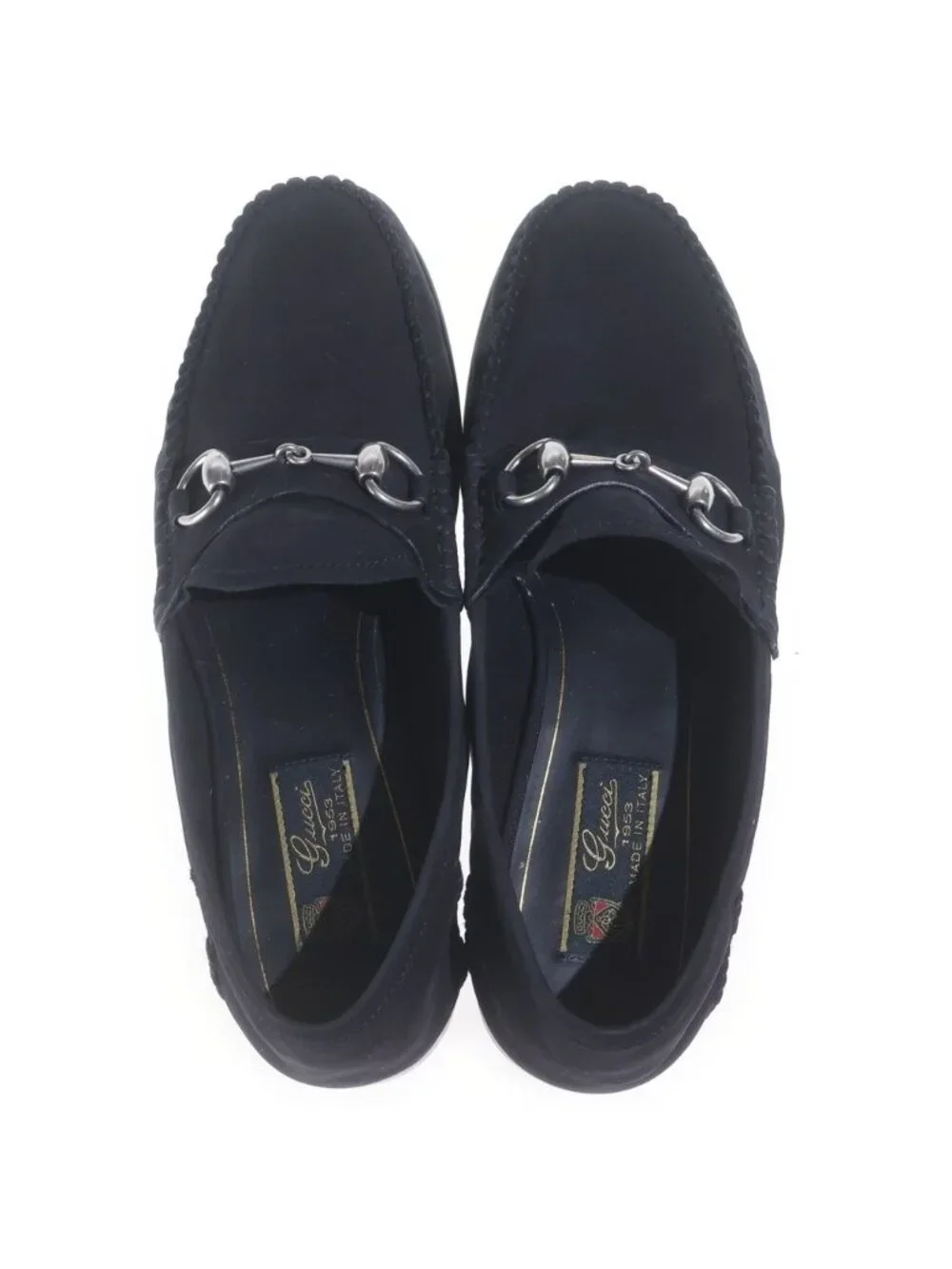 Gucci Horsebit Suede Leather Low Cut Shoes Loafers Silver Black